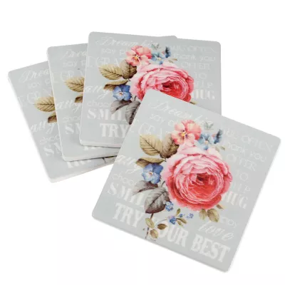 Clayre & Eef Untersetzer Set "Try your best" grau (4) 10x10 cm