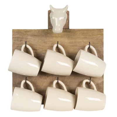 Clayre & Eef Wandregal mit 6 Tassen 33x9x35 cm