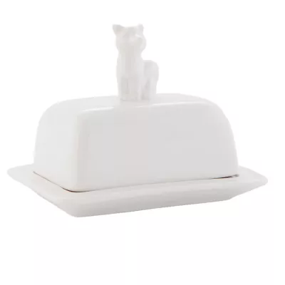 Clayre & Eef Butterdose Katze weiß ca. 11 x 10 x 16 cm