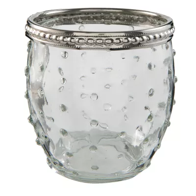 Clayre & Eef Teelicht Halter Teelicht Glas in silber Ø 7x8 cm