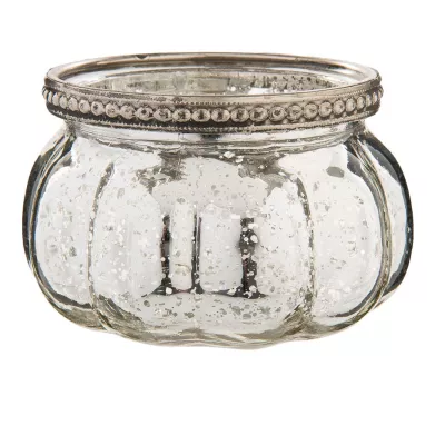Clayre & Eef Teelicht Halter Teelicht Glas in silber Ø 9x6 cm