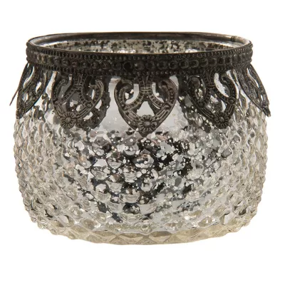Clayre & Eef Teelicht Halter Teelicht Glas in silber Ø 11x8 cm
