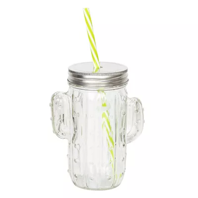 Clayre & Eef Glas mit Trinkhalm 12x7x14 cm / 350 ml