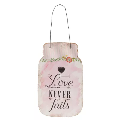 Clayre & Eef Textschild "Love never fails" rosa 12x1x20 cm
