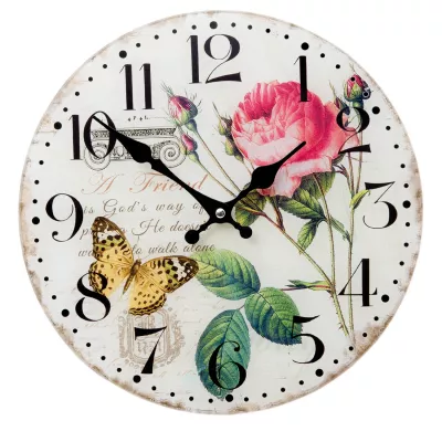 Clayre & Eef Wanduhr Rose Schmetterling ca. Ø 30 x 4 cm