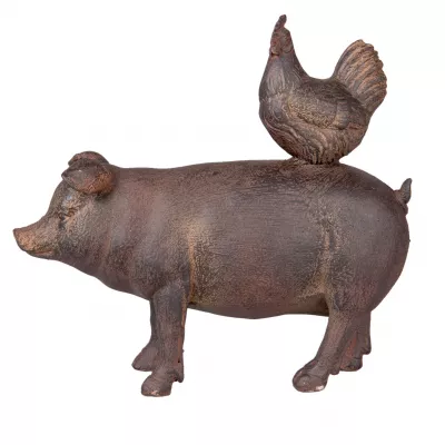 Clayre & Eef Dekoration Schwein/Huhn 21x7x20 cm