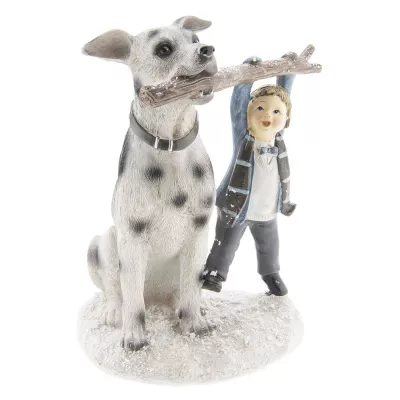 Clayre & Eef Dekoration Kind mit Hund 14x13x18 cm