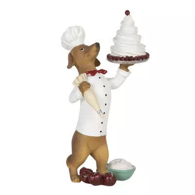 Clayre & Eef Dekoration Hund mit Torte 11x11x24 cm