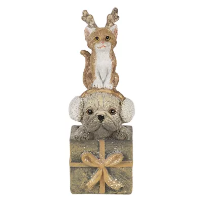 Clayre & Eef Dekoration Hund und Katze 5x5x13 cm