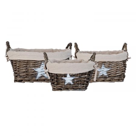 Clayre & Eef 3er Set Rattan mit Stoffeinsatz ca. 34 x 46 x 20 cm / 27 x 36 x 17 cm / 20 x 28 x 15 cm