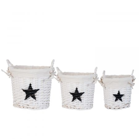 Clayre & Eef 3er Set Rattan mit Stoffeinsatz ca. 24 x 31 x 23 cm / 20 x 25 x 21 cm / 16 x 20 x 19 cm