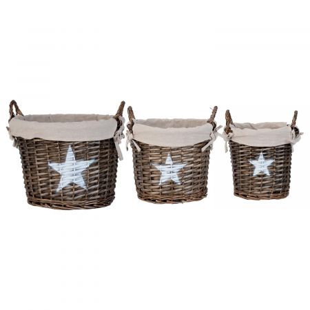 Clayre & Eef 3er Set Rattan mit Stoffeinsatz ca. 24 x 31 x 23 cm / 20 x 25 x 21 cm / 16 x 20 x 19 cm