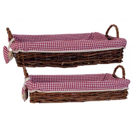 Clayre & Eef 2er Set Rattan mit Stoffeinsatz rot kariert ca. 37 x 49 x 9 cm / 39 x 52 x 16 cm