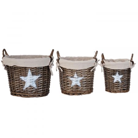 Clayre & Eef 3er Set Rattan mit Stoffeinsatz ca. 27 x 41 x 31 cm / 28 x 32 x 30 cm / 19 x 23 x 25 cm