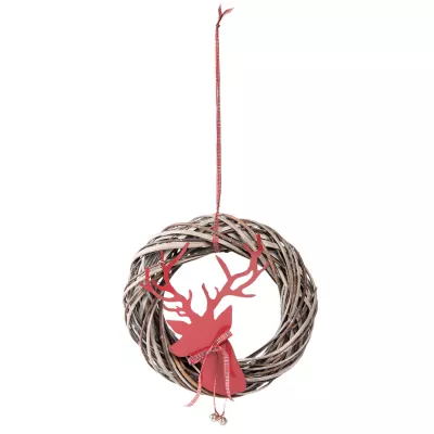 Clayre & Eef Kranz mit Rentier hellrot 35x7x50 cm