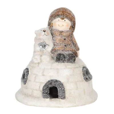 Clayre & Eef Dekoration Kind auf Iglu 14x14x16 cm