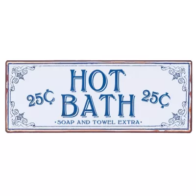 Clayre & Eef Textschild Schild Wandschild Blechschild HOT BATH ca. 46 x 1 x 17 cm