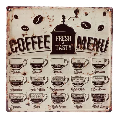 Clayre & Eef Textschild Wandbild "Coffee Menu" 30x0,5x30 cm
