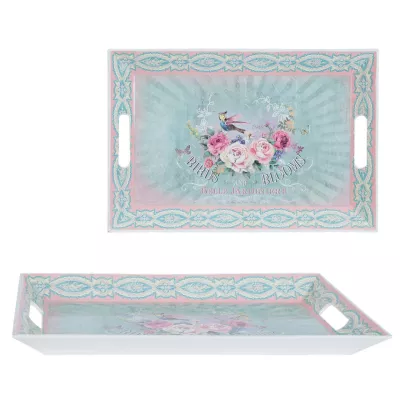 Clayre & Eef Serviertablett BIRDS AND BLOOMS ca. 40 x 27 x 3 cm