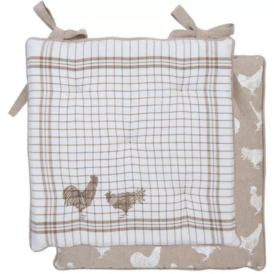 Clayre & Eef Stuhlkissen mit Schaumstoff Natur aus Baumwolle 40x40 Country Side Chicken