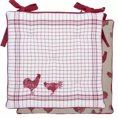 Clayre & Eef Stuhlkissen mit Schaumstoff Rot aus Baumwolle 40x40 Country Side Chicken