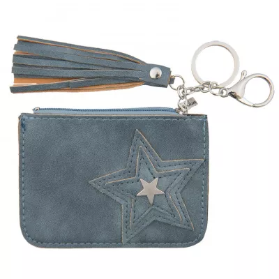 Clayre & Eef Schlüsseletui Star stitching 9x12 cm blaufarbig