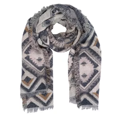 Clayre & Eef Schal Winter Aztec 65x180 cm blaufarbig