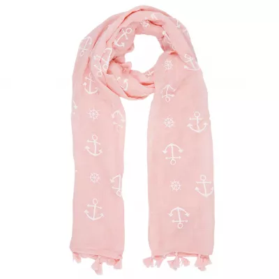 Clayre & Eef Schal Anchors and Tassels 70x180 cm pinkfarbig