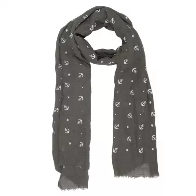 Clayre & Eef Schal Anchors and Stars 70x180 cm Dunkelgrau