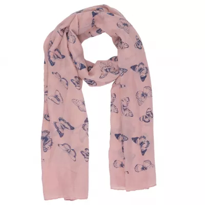 Clayre & Eef Schal Butterfly Muster 80x180 cm pinkfarbig