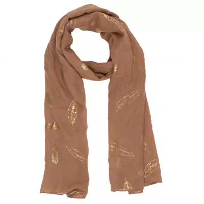 Clayre & Eef Schal Golden feathers 70x180 cm braun