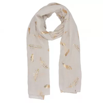 Clayre & Eef Schal Golden feathers 70x180 cm natur