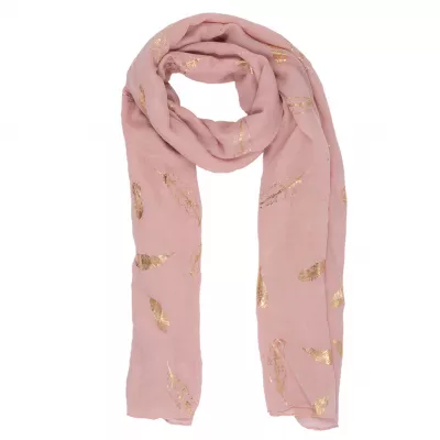 Clayre & Eef Schal Golden feathers 70x180 cm pinkfarbig