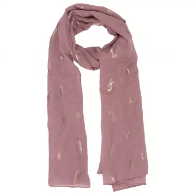 Clayre & Eef Schal Rose gold pineapples 70x180 cm Aubergine
