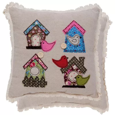 Clayre & Eef Kissenhülle Vogelhäuse 25x25 mit Inlett