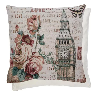 Clayre & Eef Kissenhülle LOVE Big Ben Blumen ca. 45 x 45 cm
