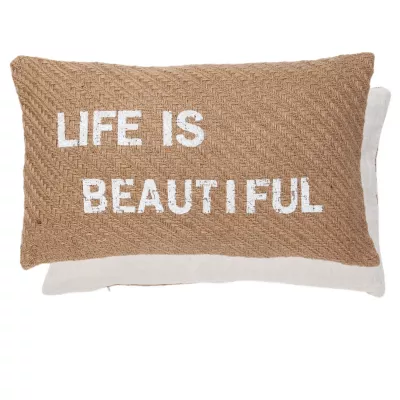 Clayre & Eef Zierkissen LIFE IS BEAUTIFUL braun ca. 35 x 50 cm