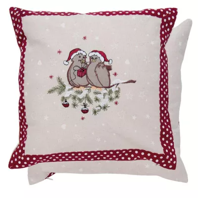 Clayre & Eef Kissenhülle Vögel Weihnachten 40x40