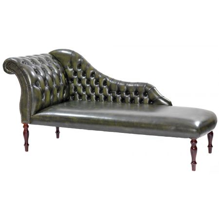 Chesterfield Sofa "Chaise Longue" in Birch Antique Olive