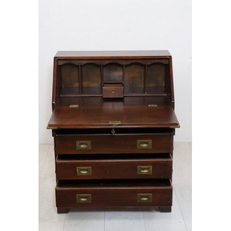 Charismatischer Campaign Stil Sekretär in Mahagoni, edle Messing Beschläge - sofort lieferbar