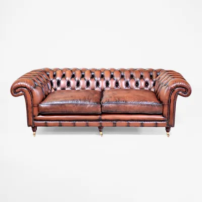 "Dexte" Chesterfield Sofa 3-Sitzer aus Leder in Birch Antique Tan