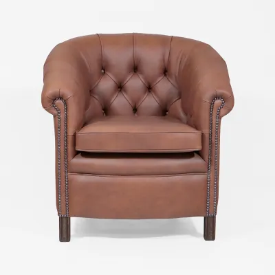 Chesterfield Sessel Leder Braun – "Baron Chair" in Austen Bourbon