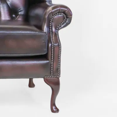 Chesterfield Ohrensessel Leder Braun – "Queen Anne"