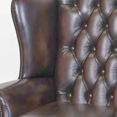 Chesterfield Ohrensessel Leder Braun – "Queen Anne"