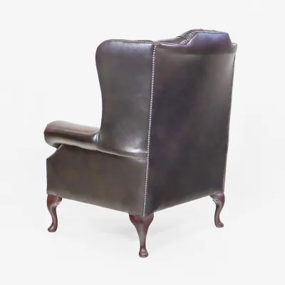 Chesterfield Ohrensessel Leder Braun – "Queen Anne"