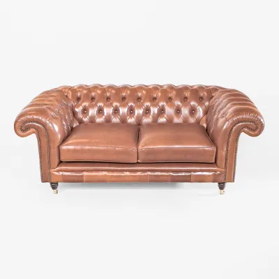 Chesterfield Sofa "Dexter" 2,5-Sitzer aus Leder – Old English Malt