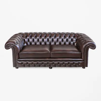 Chesterfield Sofa "Dexter" 3-Sitzer aus dunkelbraunem Leder
