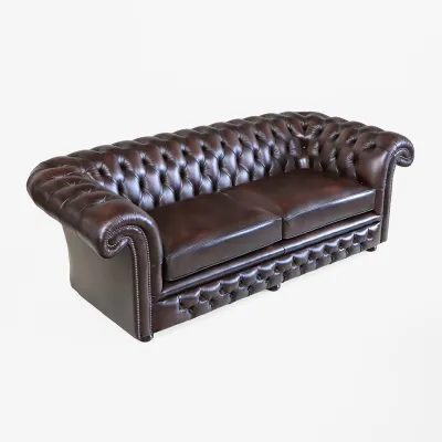 Ledersofa mit geschwungener Rückenlinie und Rollarmen
