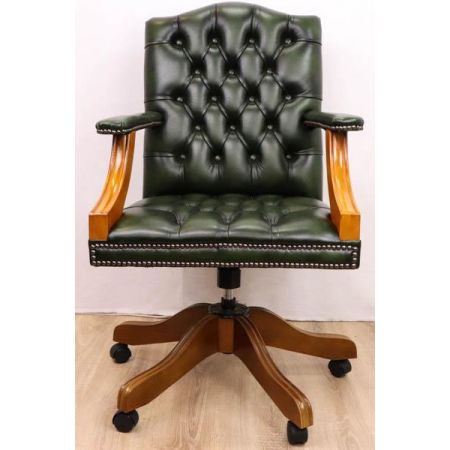Chesterfield Bürostuhl "Gainsborough", Buttonseat, Birch Antique Green