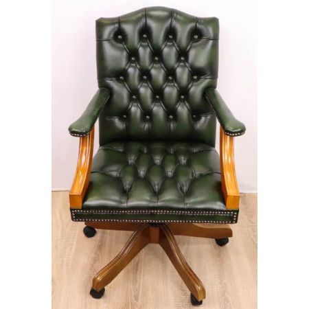 Chesterfield Bürostuhl "Gainsborough", Buttonseat, Birch Antique Green